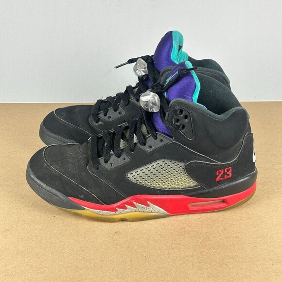 Jordan 5 Retro Top 3 Fire Red Metallic Grape Athletic Shoes Mens 10 Black Purple - Picture 1 of 11